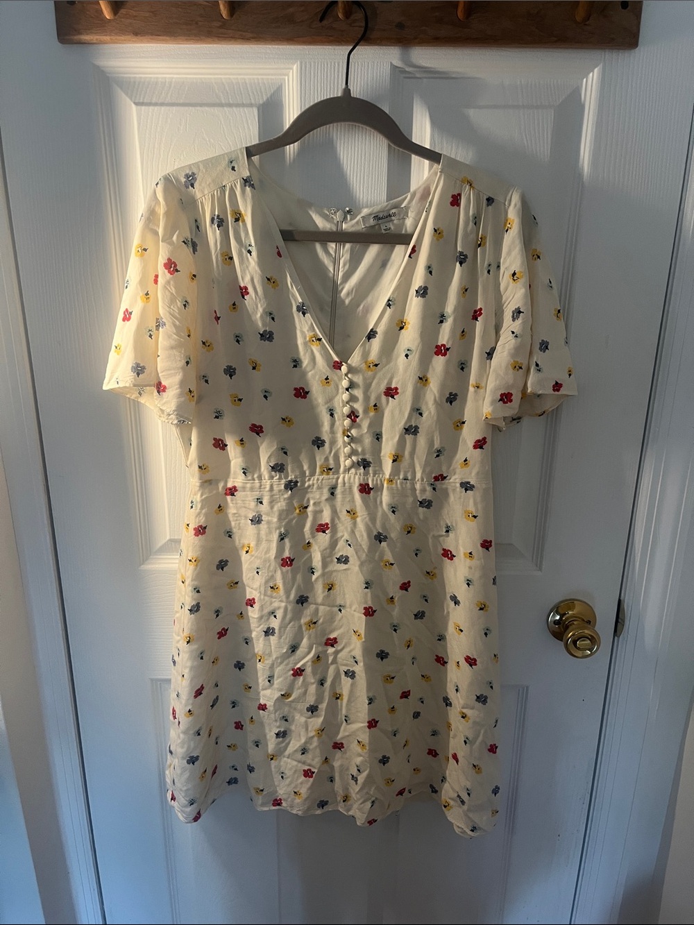 Madewell Cream Mini Dress with Red, Blue, and Yellow Floral Print